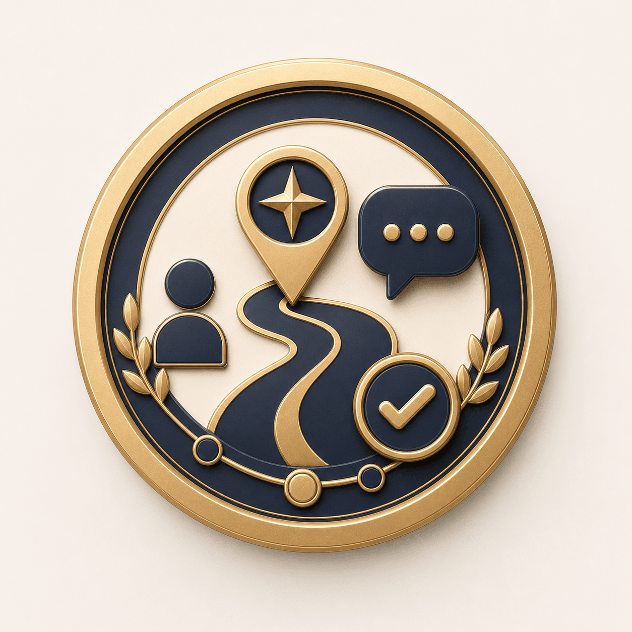 Three-dimensional advising milestone badge with a pathway motif.